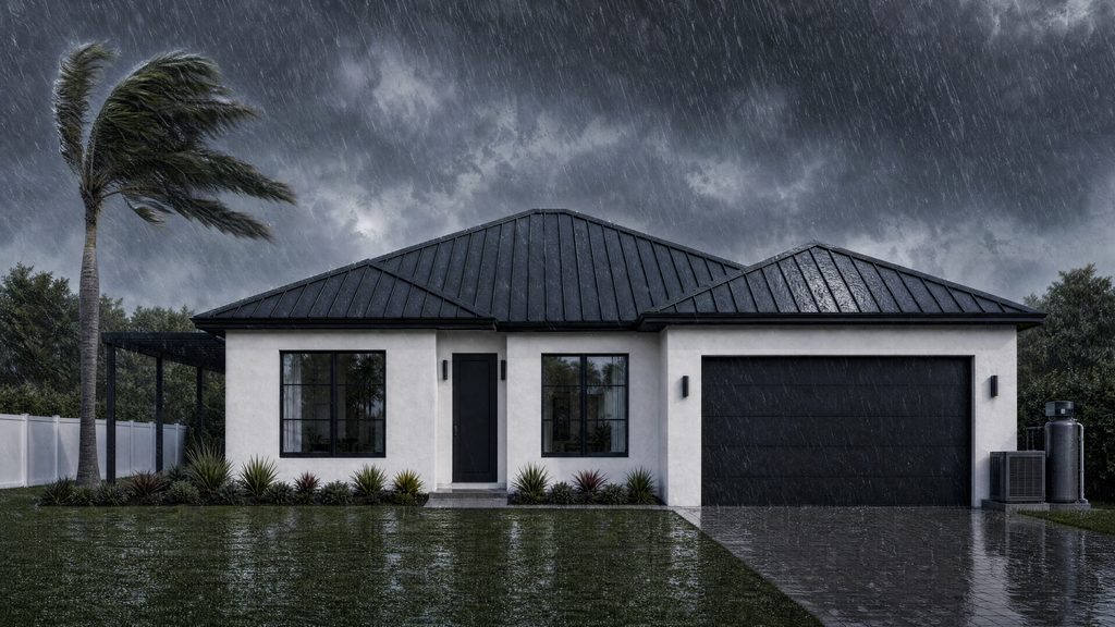 La misma casa resistiendo una tormenta con fuerza de huracán